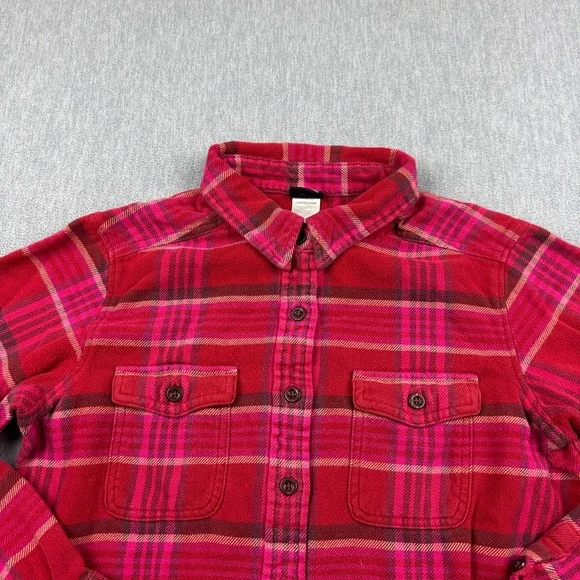 Patagonia Shirt Womens 6 Red‎ Plaid Long Sleeve Fjord Flannel Organic Cotton - Picture 2 of 11